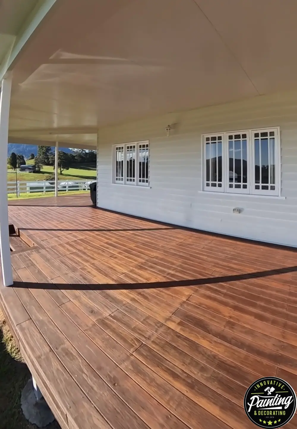 Large restored timber verandah with an even warm finish