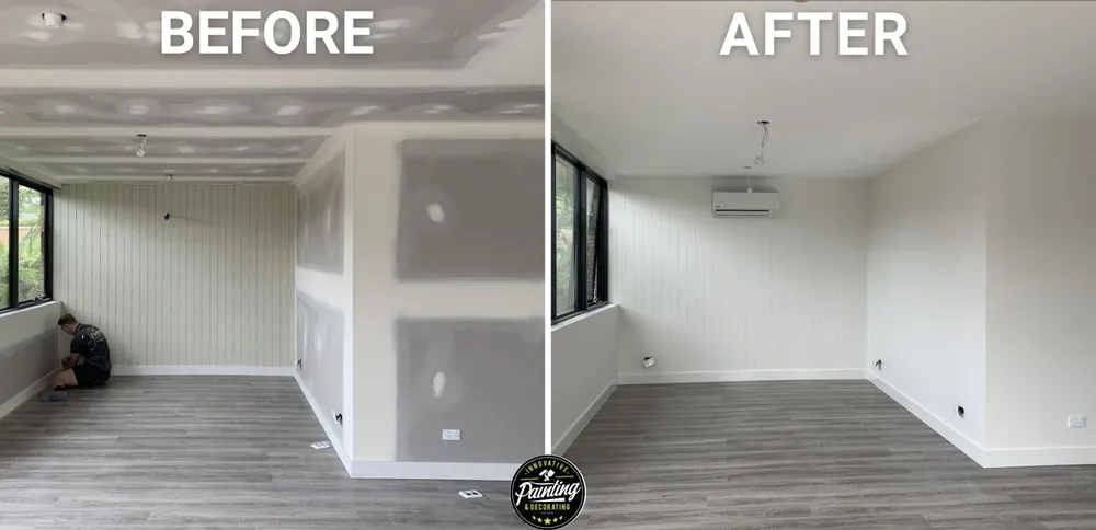 Before-and-after comparison of an interior room repaint